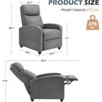 Sweetcrispy Massage Recliner Chair For Adults, Adjustable Home Theater Seating With Lumbar Support For Living Room, Modern Fabric Reclining For Small Space, Grey