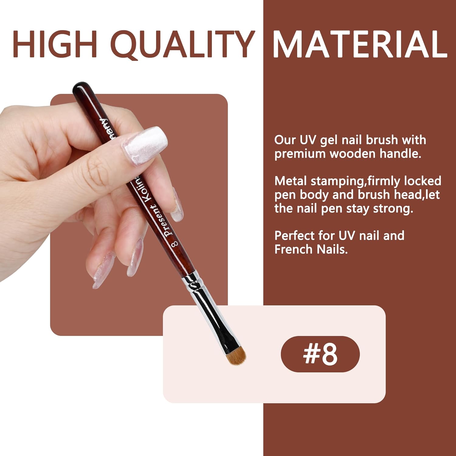 Present Gel Nail Brush,UV Gel Nail Brush,Nail Art Tips Builder Brush Pen,Sturdy Wooden Handle Nail Art Tools for French Nails (Deep Wood Grain Color)
