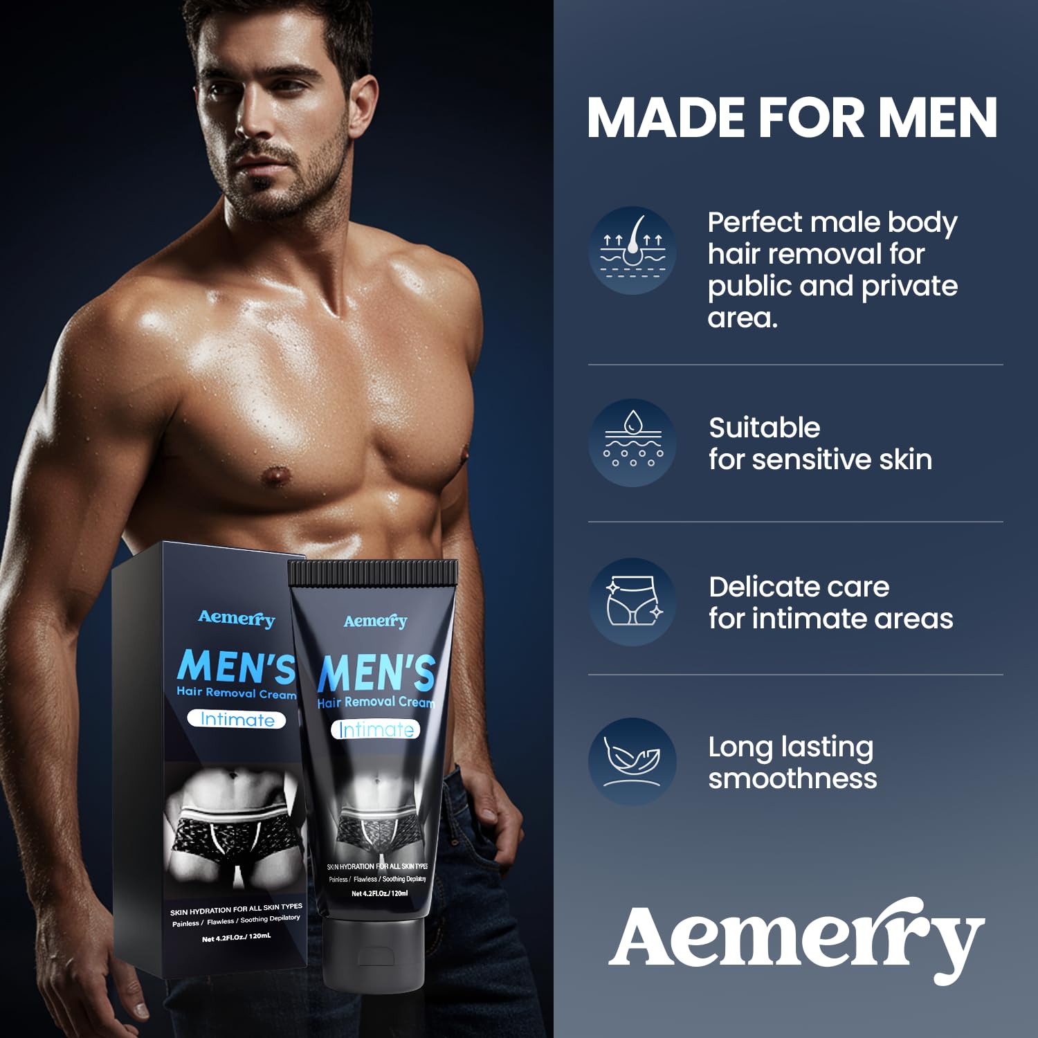 Intimate Hair Removal Cream for Men: Effective Painless Flawless Depilatory Cream for arms legs chest and Pubic Area - Suitable for All Skin Types