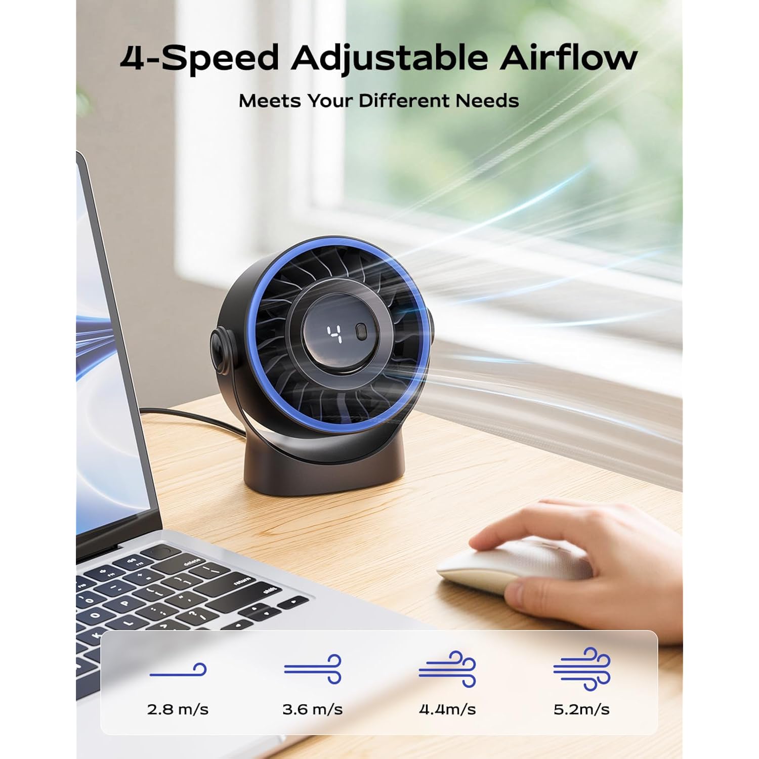 Sweetfull Usb Small Desk Fan - 5 Inch Mini Personal Desktop Fan, 4 Speeds Cooling Strong Airflow, 360° Adjustable Tilt, Quiet Portable Table Fans For Bedroom, Home, Office, Travel & Cruise, Black