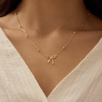 Thaivor Mothers Day Gifts - Necklace for Women Dainty Bow Necklace 14K Gold Plated Cute Choker Small Pendant Charm Necklaces Teen Gift Trendy Stuff Personalized Jewelry Gifts