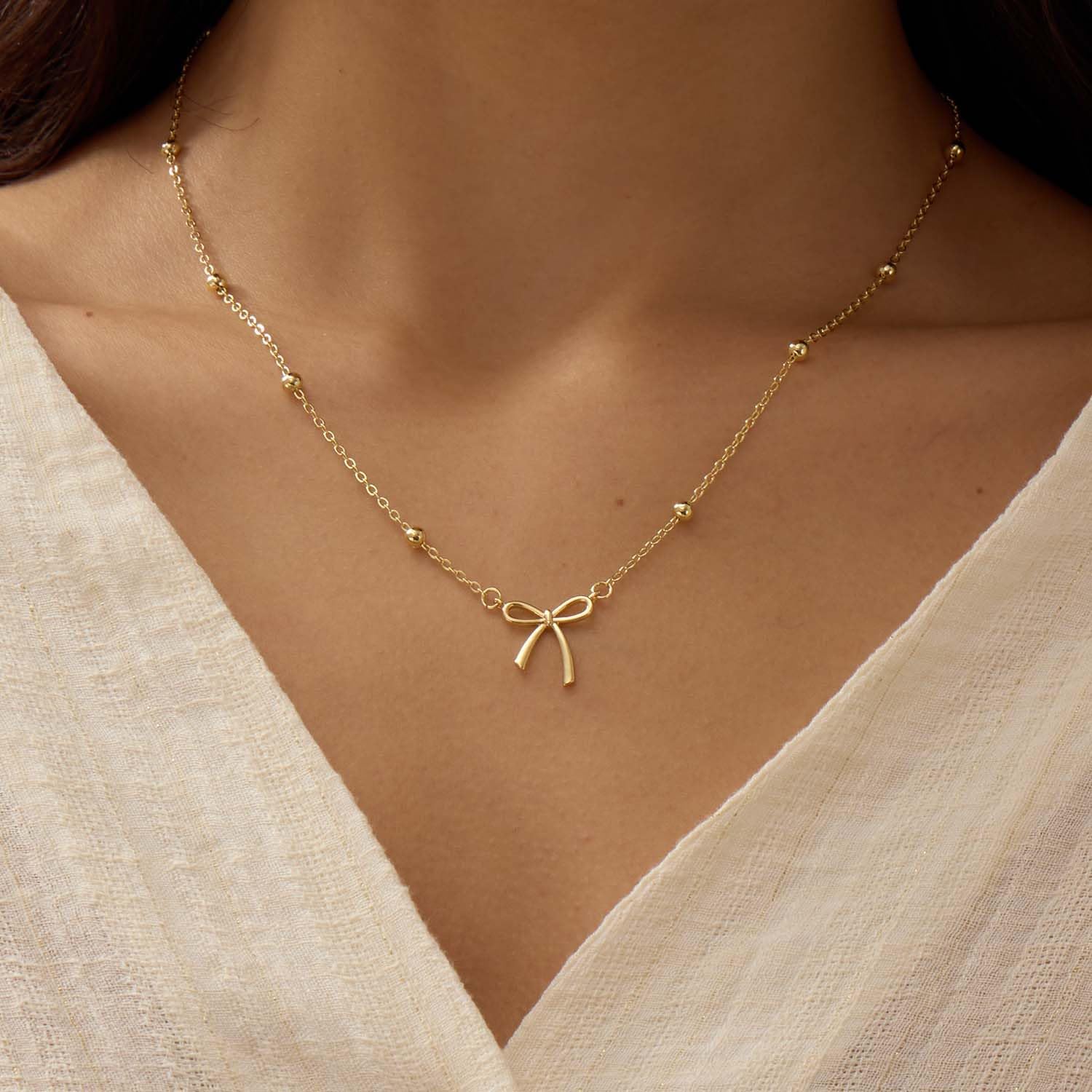 Thaivor Mothers Day Gifts - Necklace for Women Dainty Bow Necklace 14K Gold Plated Cute Choker Small Pendant Charm Necklaces Teen Gift Trendy Stuff Personalized Jewelry Gifts