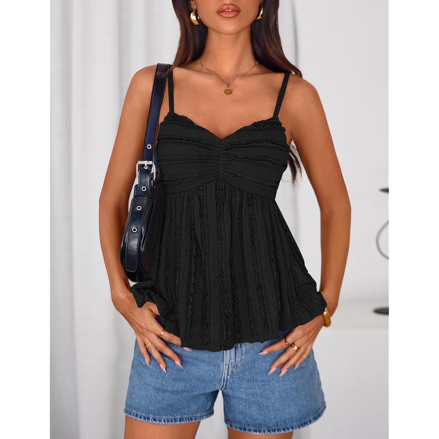 Zesica Womens Summer Spaghetti Strap Tank Tops 2026 Trendy Going Out Sleeveless V Neck Flowy Y2K Cami Top Fashion Outfits