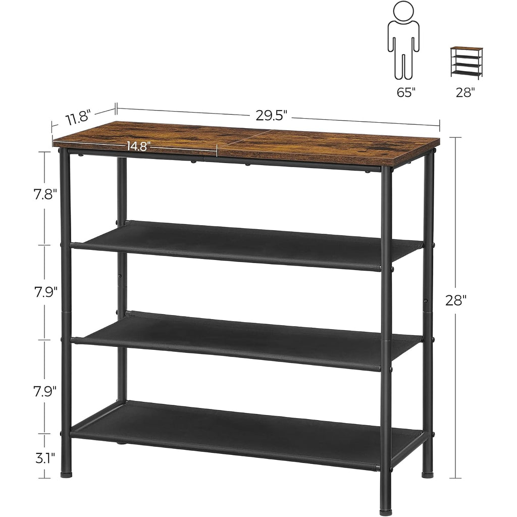 Vasagle Shoe Rack, 4-Tier Shoe Storage Organizer For Entryway And Closet, Holds 9-12 Pairs Of Shoes, 3 Fabric Shelves, Steel Frame, Industrial, Rustic Brown And Black Ulbs035B01
