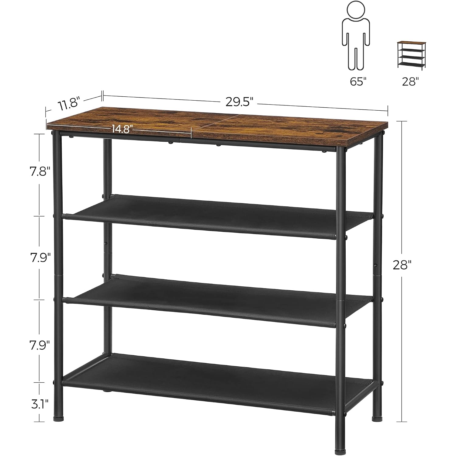 Vasagle Shoe Rack, 4-Tier Shoe Storage Organizer For Entryway And Closet, Holds 9-12 Pairs Of Shoes, 3 Fabric Shelves, Steel Frame, Industrial, Rustic Brown And Black Ulbs035B01