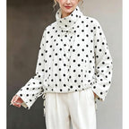 Colorful World Womens Polka Dot Jacket Drawstring Hem Button Front Cropped Lightweight Jacket Relaxed Fit Coat With Pockets