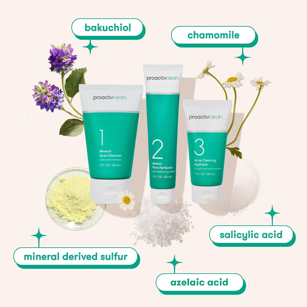 Proactiv Clean 3 Step Acne Routine W/ Pimple Patches- Sulfur Acne Treatment Cleanser, Azelaic Acid Serum, And Facial Moisturizer For Sensitive, Acne-Prone Skin- 30 Day Acne Kit With Pimple Patches