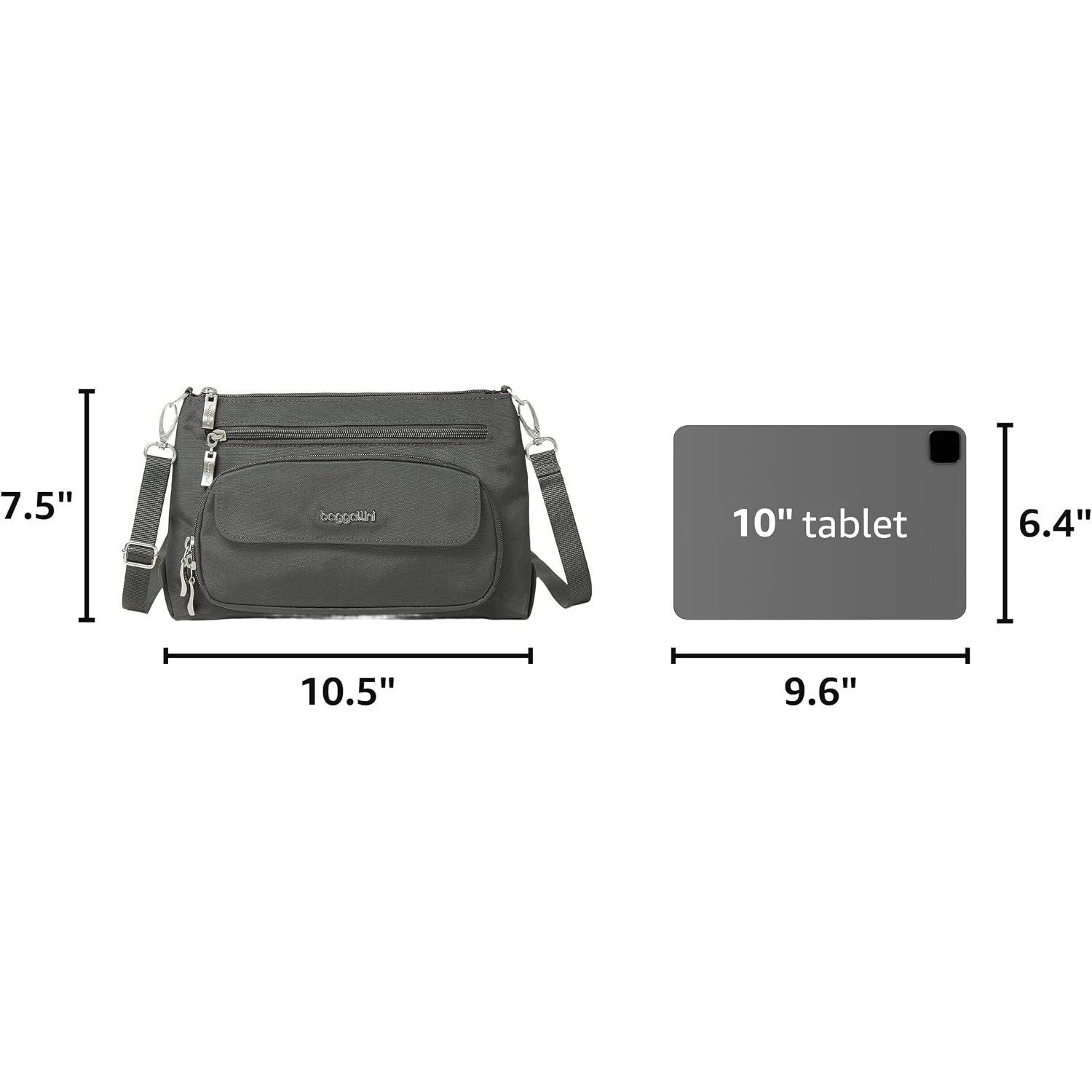 Baggallini Original Everyday 11X7.5 Crossbody Bags Rfid Protected Lightweight Nylon Zippered Travel Purse