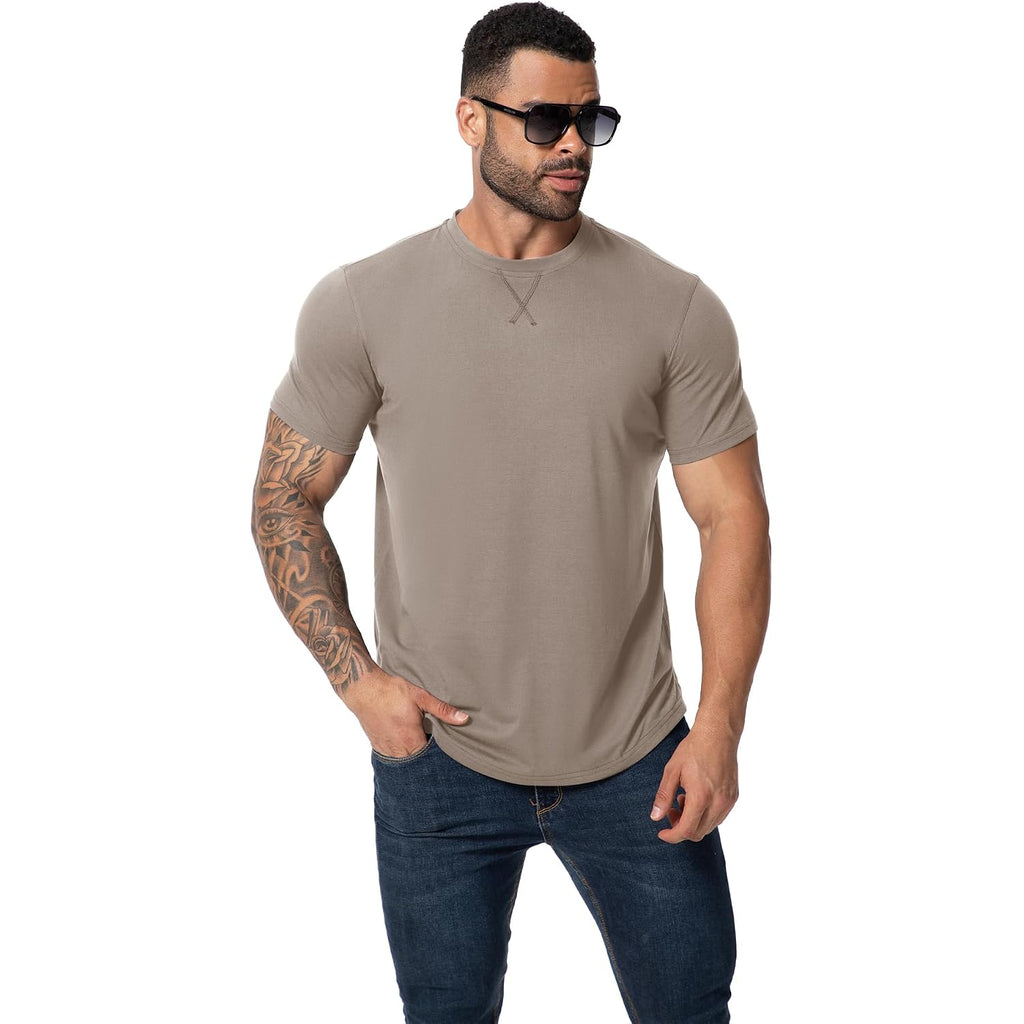 Mens 3 Pack Plain Cotton Shirts Short Sleeve Casual Crew Neck T-Shirts Hipster Hip Hop Longline Tees Drop Cut Curved Hem