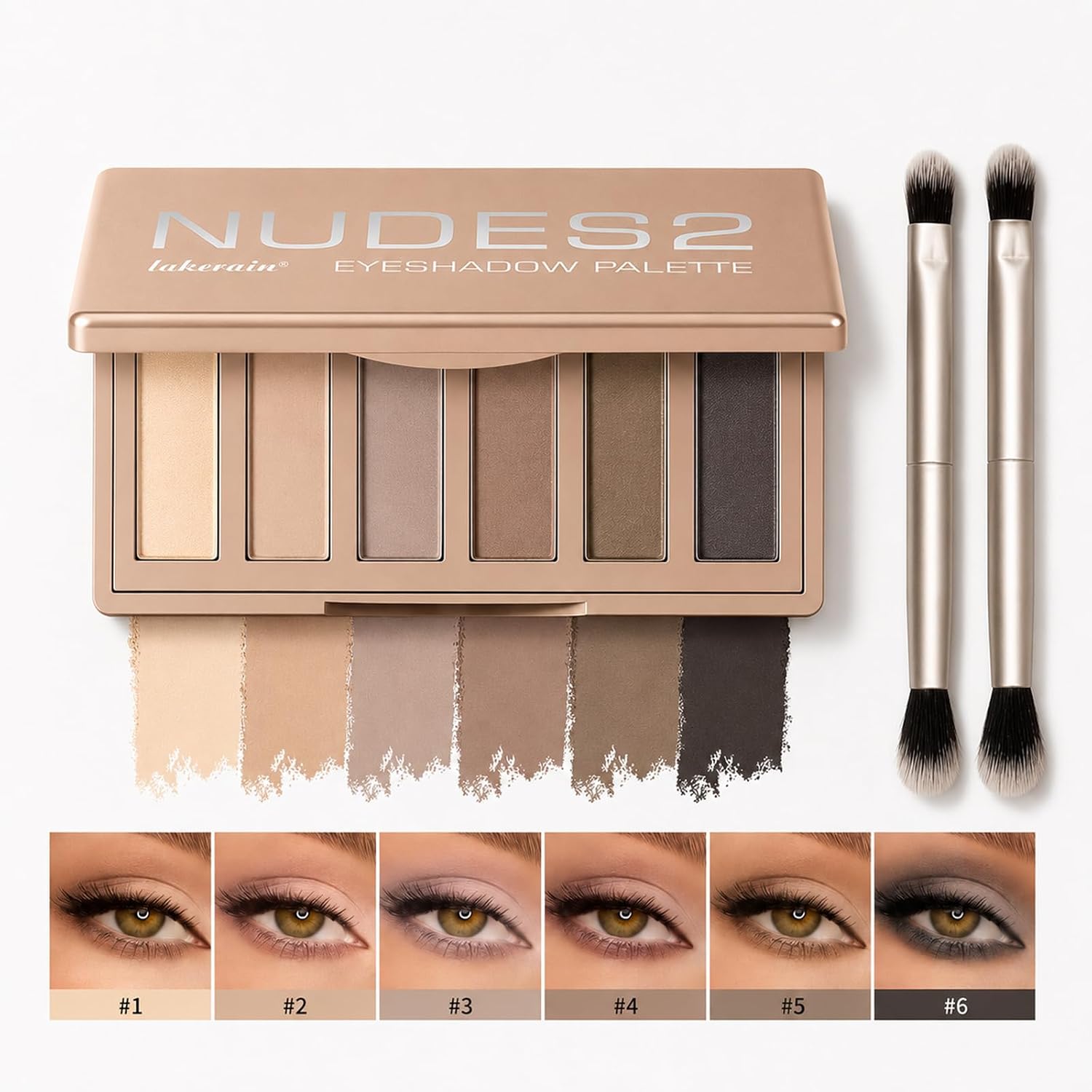 Eyeshadow Palette, 6-Color Brown Shades With 2 Brushes For Daily | Neutral Eyeshadow Palette,Travel, Daily Use, Easy To Clean,Portable,Makes A Great Gift