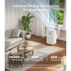 14,000 Btu Smart Wifi Portable Air Conditioner, Cools Up To 700 Sq.Ft, Auto-Evaporation, 3-In-1 Modes, Voice & Remote Control, Quiet Operation, White