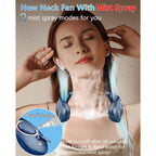 Neck Fan With Mist Spray, Bladeless Fans That Blow Cold Air, 5 Speeds, 2 Mist Modes, Usb-C Rechargeable, Led Battery & Wind Display, Folding For Outdoor Travel Work, Women Men Kids Gifts (Blue)