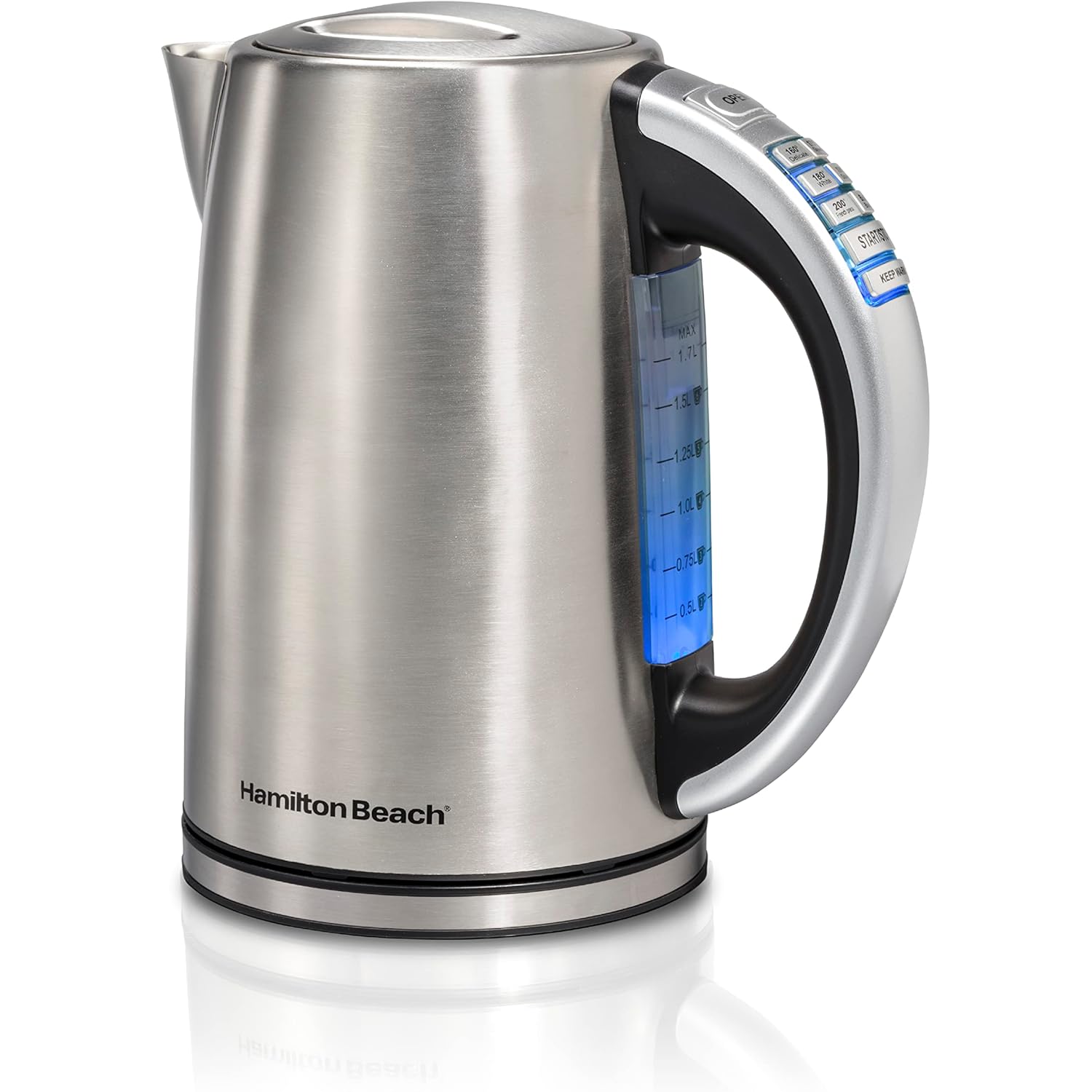 Hamilton Beach 1.7 Liter Temperature Control Electric Kettle, Water Boiler & Heater, Fast Boiling 1500 Watts, BPA Free, Cordless, Auto-Shutoff and Boil-Dry Protection, Stainless Steel (41020R)