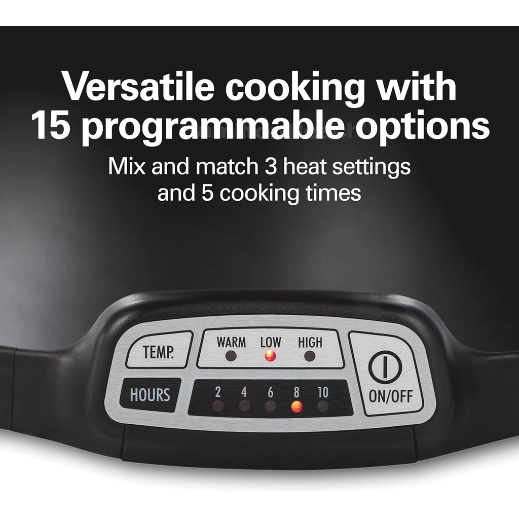 Hamilton Beach Portable 7 Quart Programmable Slow Cooker with Three Temperature Settings, Lid Latch Strap for Easy Travel, Dishwasher Safe Crock, Black (33474G)