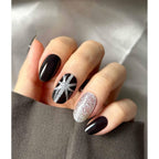 Nail Polish Strips (No UV Lamp Needed) - 22 Pcs Salon Quality Gel Nail Stickers - Long Lasting Wraps (Saint Black Glitter)