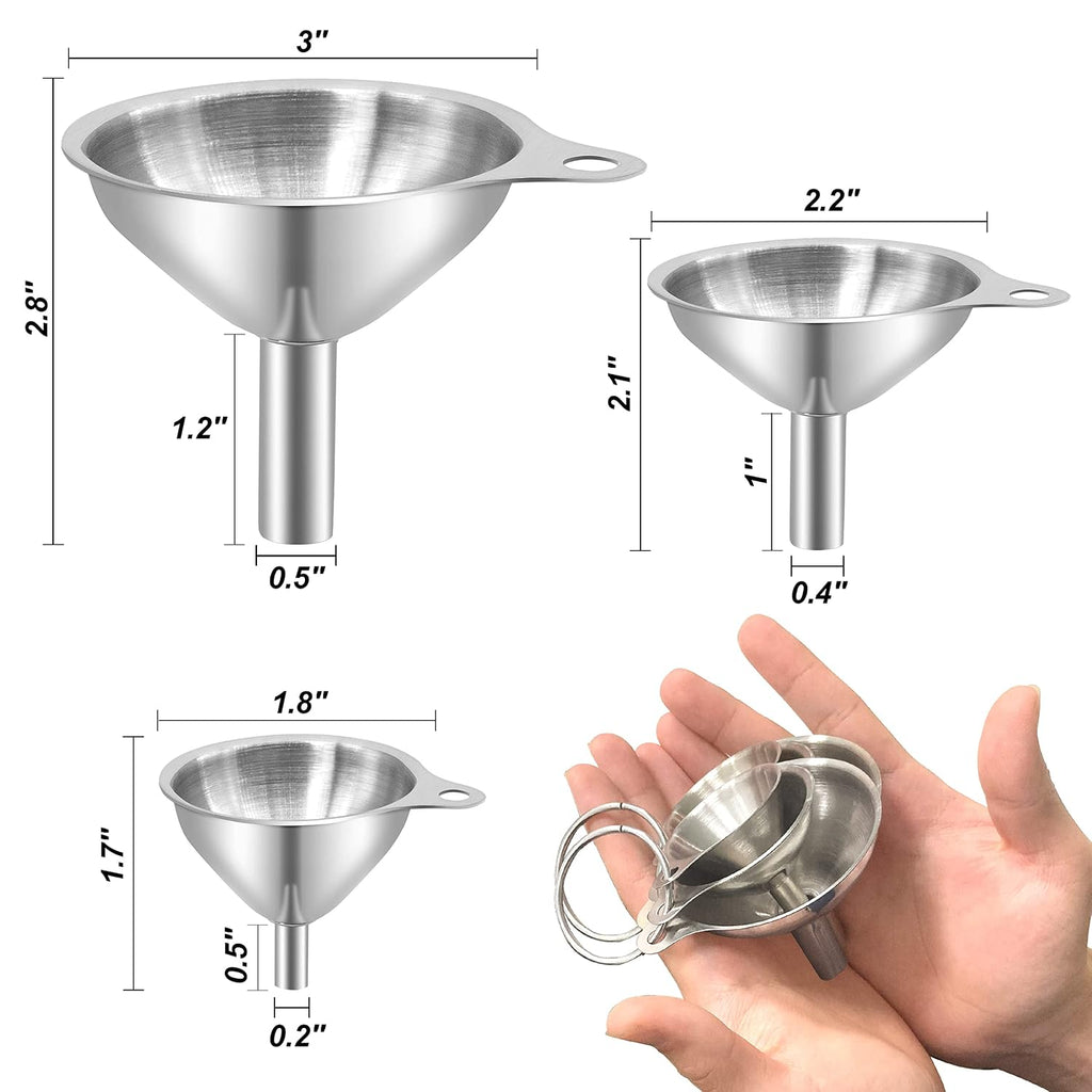 Anaeat Stainless Steel Mini Kitchen Funnel Set, 3 Pack Durable Metal Filling Funnels For Transferring Liquid, Dry Ingredients, Cosmetic Lotion, Fluid, Spices, Powder - Food-Grade & High Heat Resistant