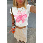 Tankaneo Womens Y2K Graphic Baby Tees Summer Floral Print Crop Tops Cotton Short Sleeve Slim Fit T-Shirts