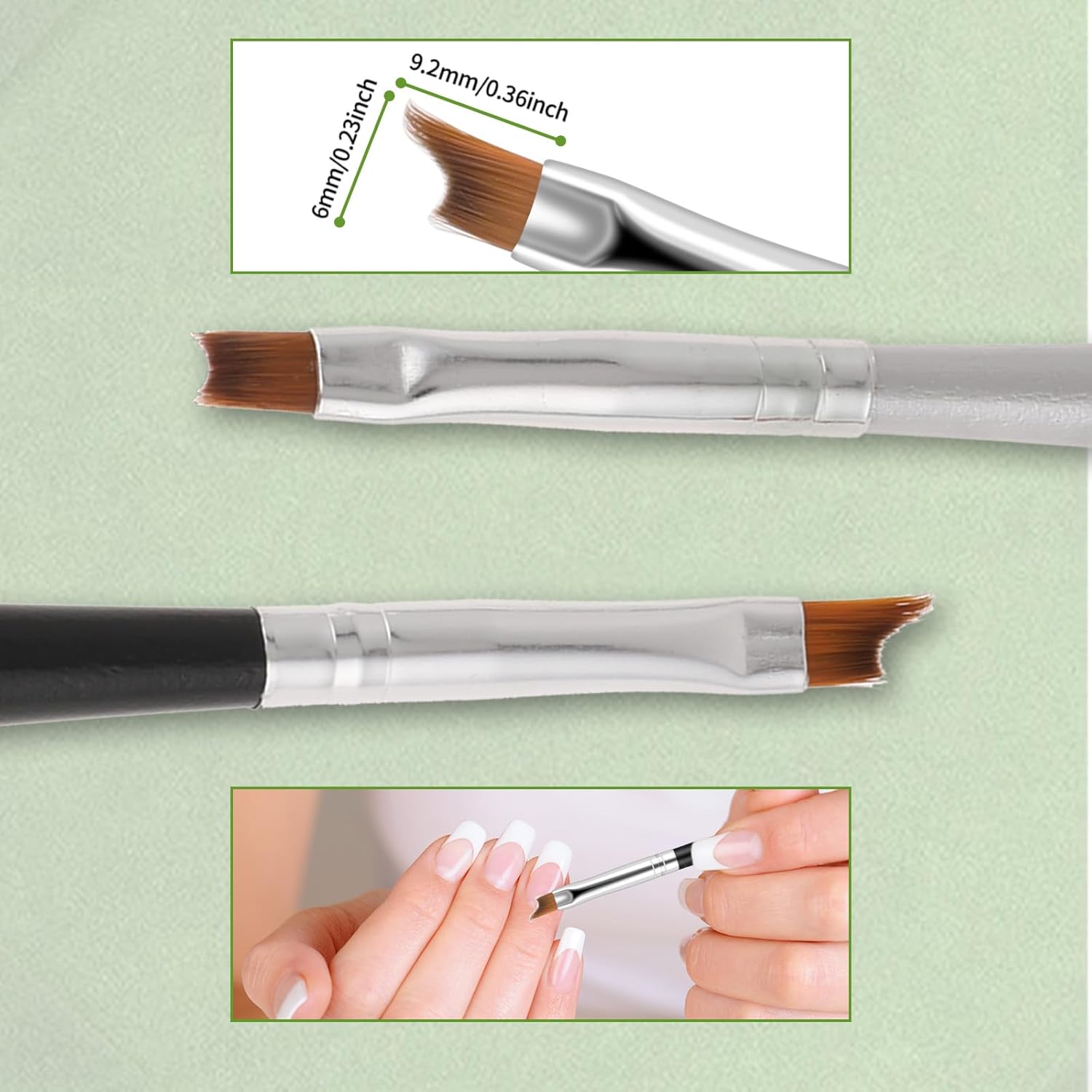 6 Pcs French Tip Nail Brushes Set Oblique Head Tip Nail Brushes 3 Oblique Head Brush 3 Moon Shape French Brush with Wood Handle for Nails Tips UV Gel Acrylic Painting Drawing Pen