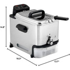 T-fal 3.5L Stainless Steel Deep Fryer with Basket for Home Use, 1700W, Deep Fryer with Oil Filtration, Temp Control, Digital Timer
