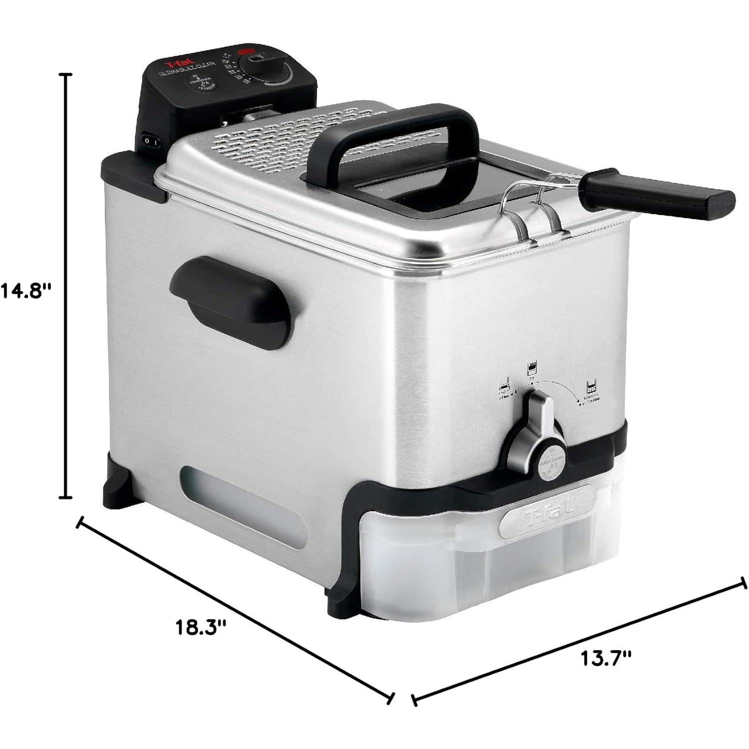 T-fal 3.5L Stainless Steel Deep Fryer with Basket for Home Use, 1700W, Deep Fryer with Oil Filtration, Temp Control, Digital Timer