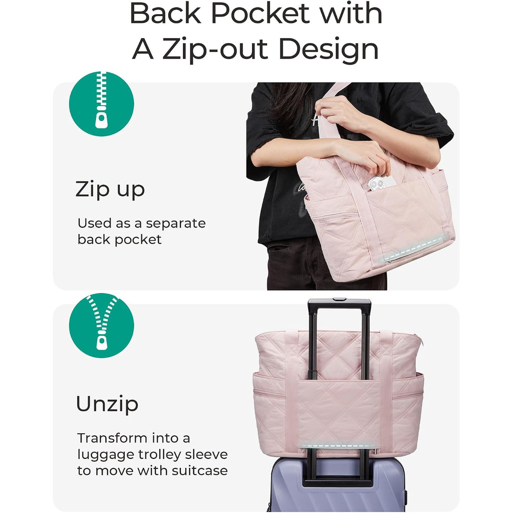 Bagsmart Crush Tote Bag For Women, 20L Puffer Work Tote With Zipper, Travel Essentials Quilted Nurse Hospital Bag