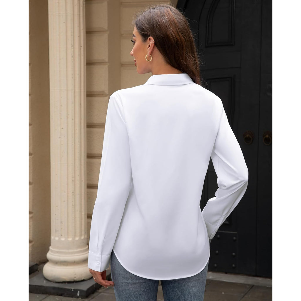 Women's Stain Shield Dress Shirts Wrinkle Free Long Sleeve Shirts Solid Work Business Button Down Shirts