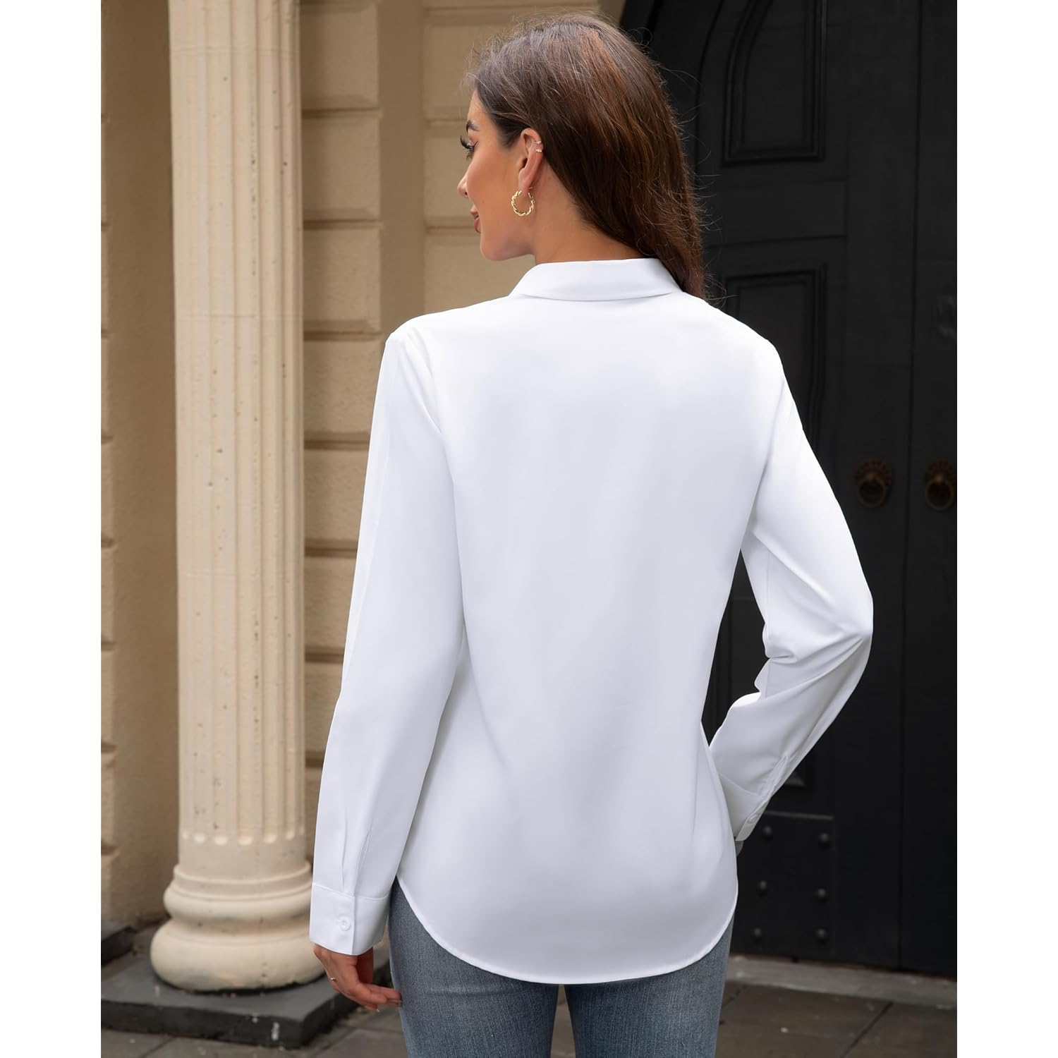 Women's Stain Shield Dress Shirts Wrinkle Free Long Sleeve Shirts Solid Work Business Button Down Shirts