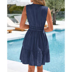 Btfbm Women'S 2026 Summer Casual Mini Sundress, Beach Vacation Sleeveless V Neck Flowy A Line Dress Pockets, Fall Fashion