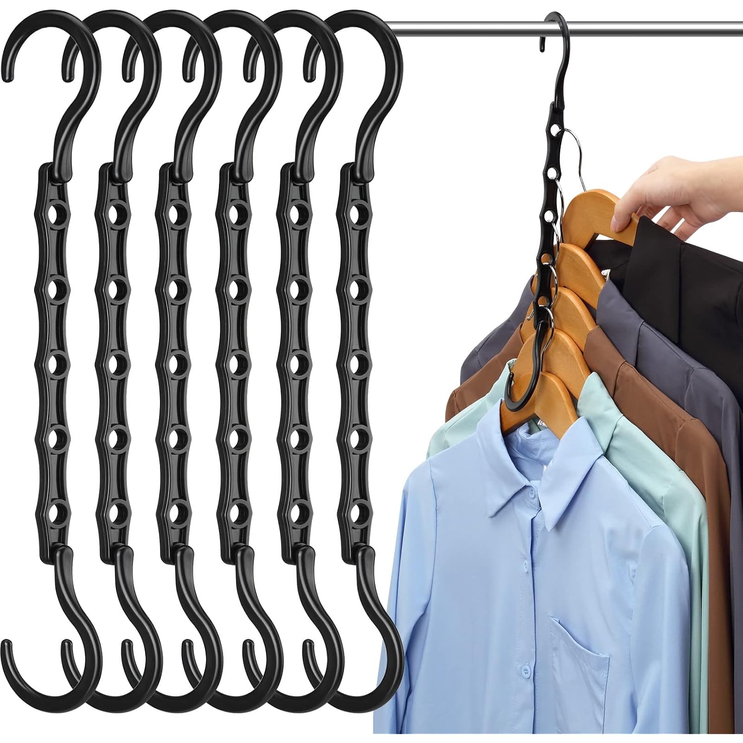 6 Pack-Closet-Organizers-And-Storage, Magic-Hangers-Space-Saving-For-Clothes, Closer-Organizer-For-Closet-Organization, Space-Saver-Hanger-Organizer-For-Multipurpose, Dorm-Room-Essentials
