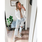 Grapent Women'S Basic Button Down Long Sleeve Stretchy Jean Trucker Denim Jacket