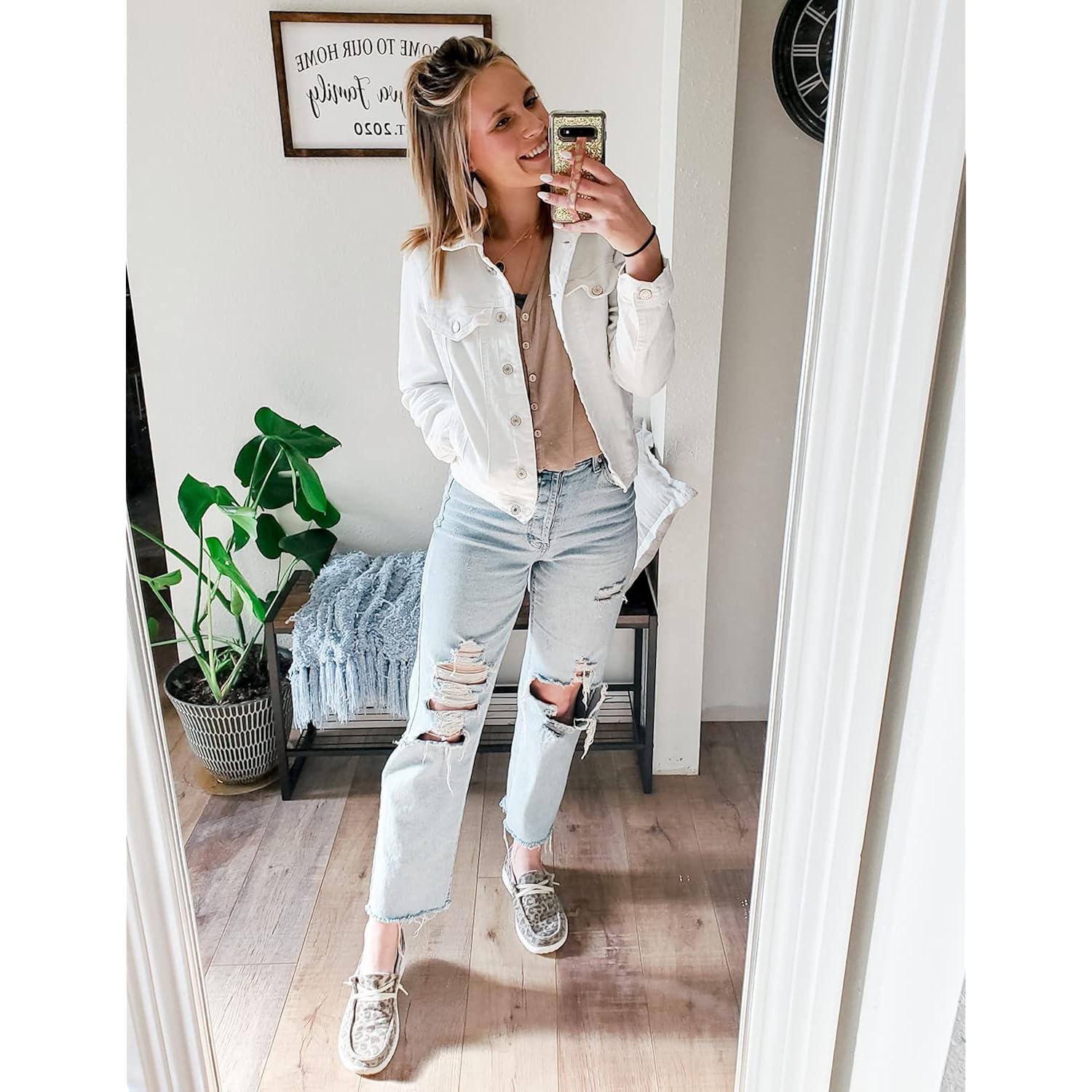 Grapent Women'S Basic Button Down Long Sleeve Stretchy Jean Trucker Denim Jacket