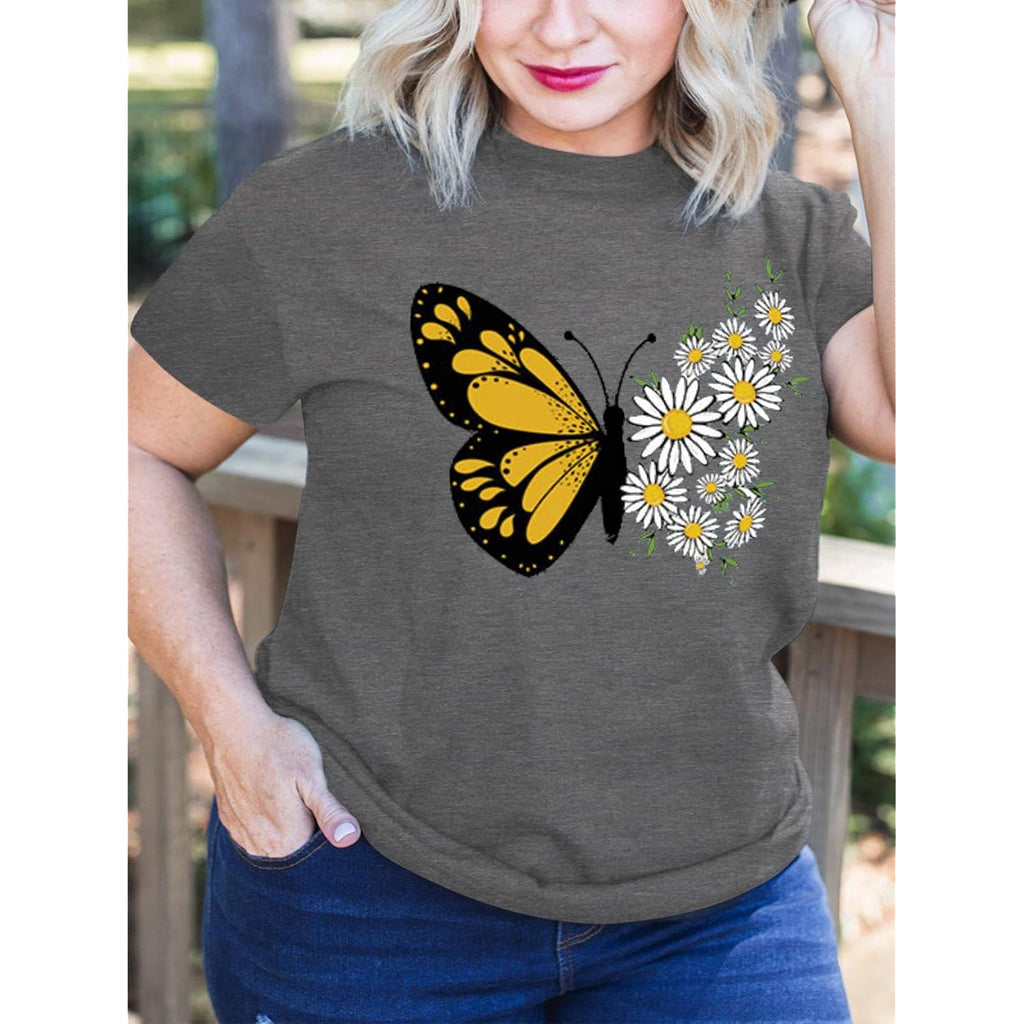 HDLTE Women Plus Size T Shirts Short Sleeve Casual Graphic Tee Tops A1 A-y01-grey