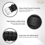 Jasgood Men Double Prong Pu Leather Belt Casual Work Heavy Duty Belt Double Grommet Holes Belt For Jeans