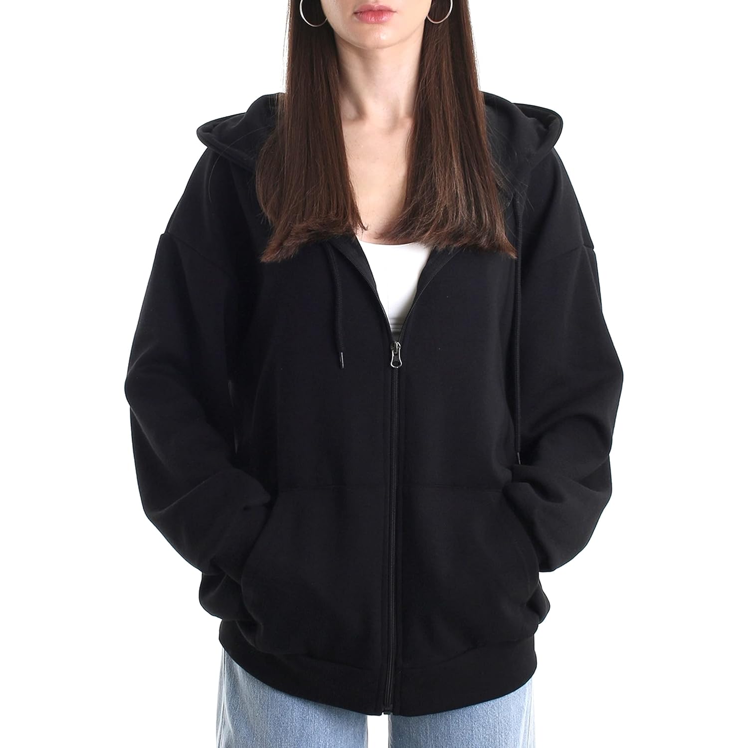 Oversized Women'S Zip Up Hoodie Lightweight Soft Baggy Drop Shoulder Sweatshirt Jacket