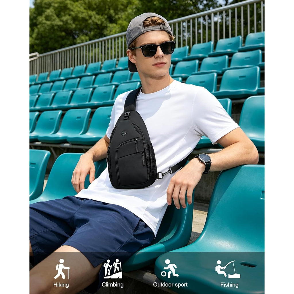 Pritent Crossbody Bags For Women Man Waterproof Sling Bag Backpack Trendy Casual Cross Body Bag With Convertible Shoulder Strap Chest Bag For Camping Hiking Travel Essentials (Black, Medium )