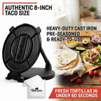 Uno Casa Cast Iron Tortilla Press 8 Inch - Tortilla Maker Press, Pre-Seasoned Roti Maker With 100 Pcs Parchment Paper - Heavy Duty Quesadilla Maker For Homemade Flatbreads, Rotis, Empanadas