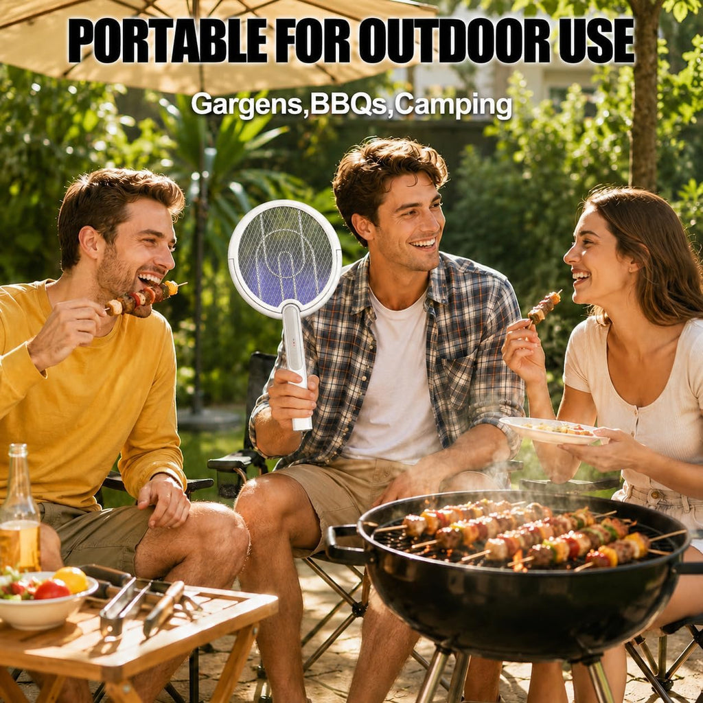 Rotating Head Electric Fly Swatter Racket, Bug Zapper Indoor With Long Telescopic Extension 4000V Usb Rechargeable Mosquito Zapper Killer With Charging Base, 3 Modes Automatic & Manual (White)