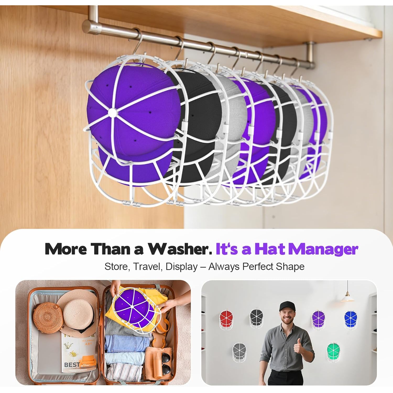 Hat Washer Cage For Washing Machine – Baseball Cap Cleaner Rack For Washer & Dishwasher, Structured Cap Shaper & Protector For Hats – 1 Pack (Assembly Required)