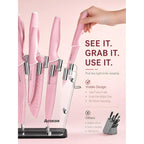 Astercook Knife Set with Block and Sharpener, 22 Piece Kitchen Knife Set Dishwasher Safe, Space-Saving Clear Knife Block with Knives for Everyday Home Cooking Pink