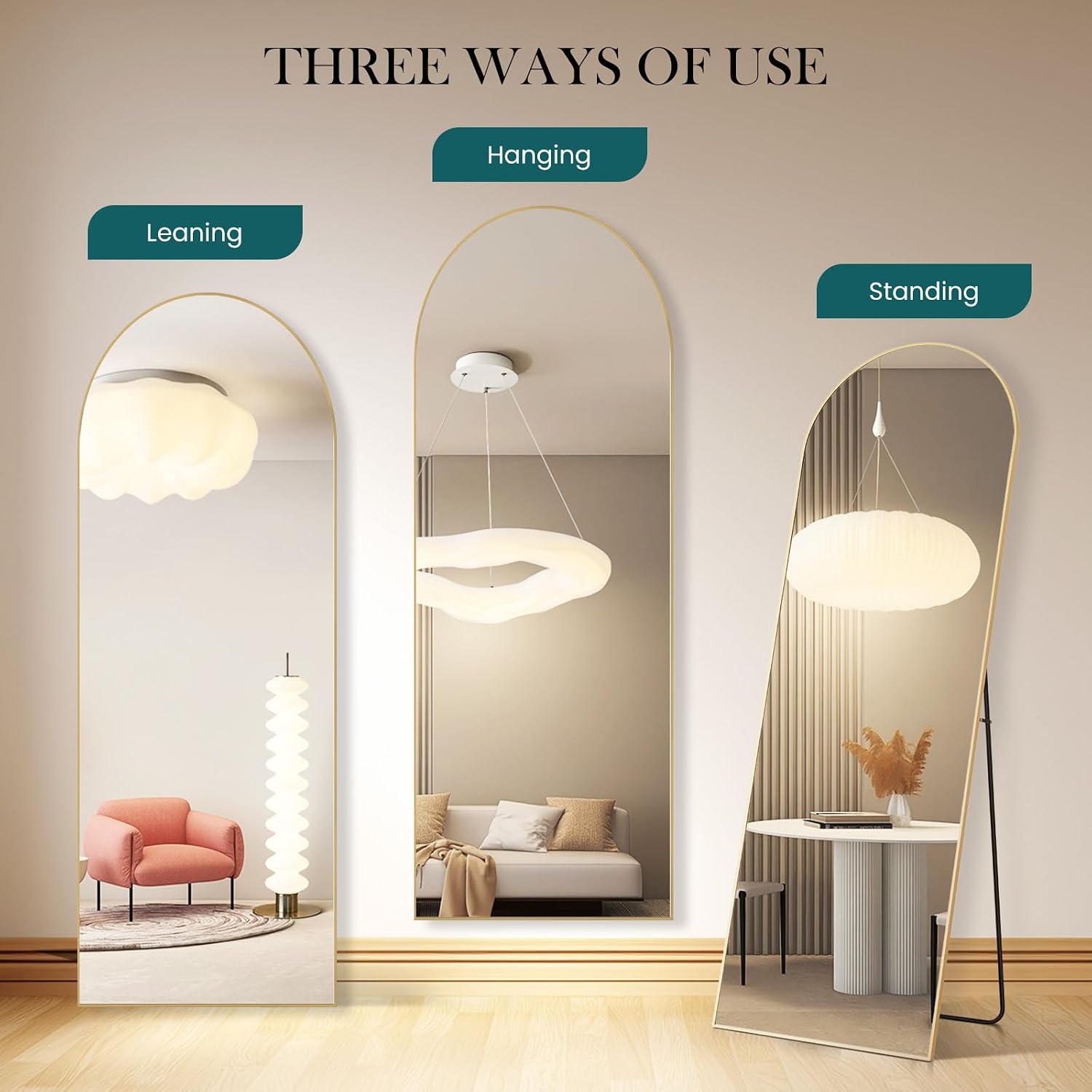 Newbulig 64"X21" Arched Full Length Mirror, Full Body Floor Mirror, Gold | Aluminum Alloy Thin Frame, Wall Or Standing Mirrors For Bedroom, Living Room, Dressing Room