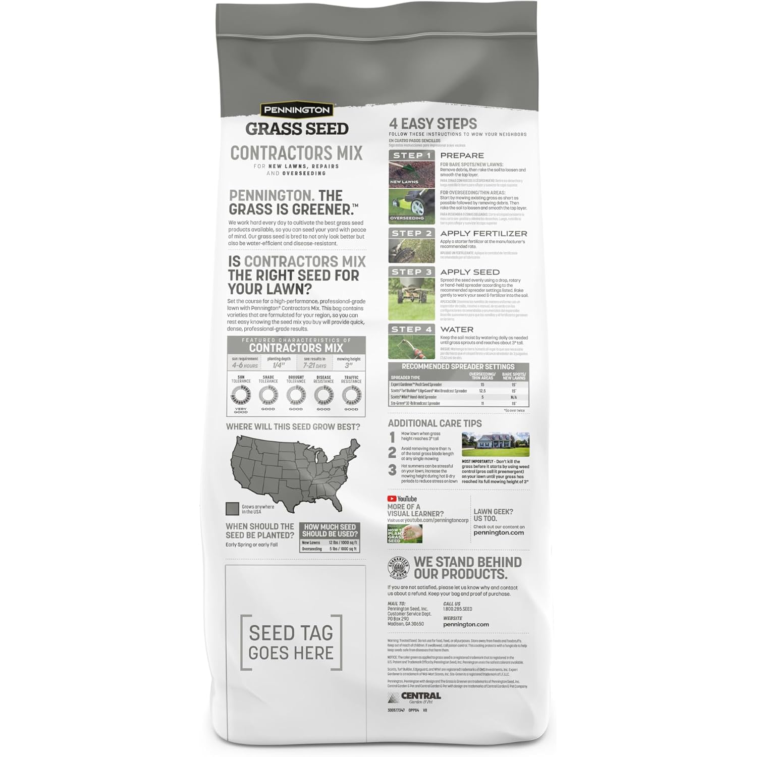 Pennington Contractors Central Grass Seed Mix, Rapid Grass Seeds For Lawn, 7 Lb