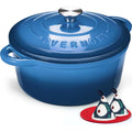Overmont 7Qt Enameled Cast Iron Dutch Oven With Lid, Large Heavy-Duty Pot For Family Gatherings, Batch Cooking, Roasting, Braising & Sourdough Baking, Cookbook & Cotton Handle Covers