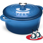 Overmont 7Qt Enameled Cast Iron Dutch Oven With Lid, Large Heavy-Duty Pot For Family Gatherings, Batch Cooking, Roasting, Braising & Sourdough Baking, Cookbook & Cotton Handle Covers