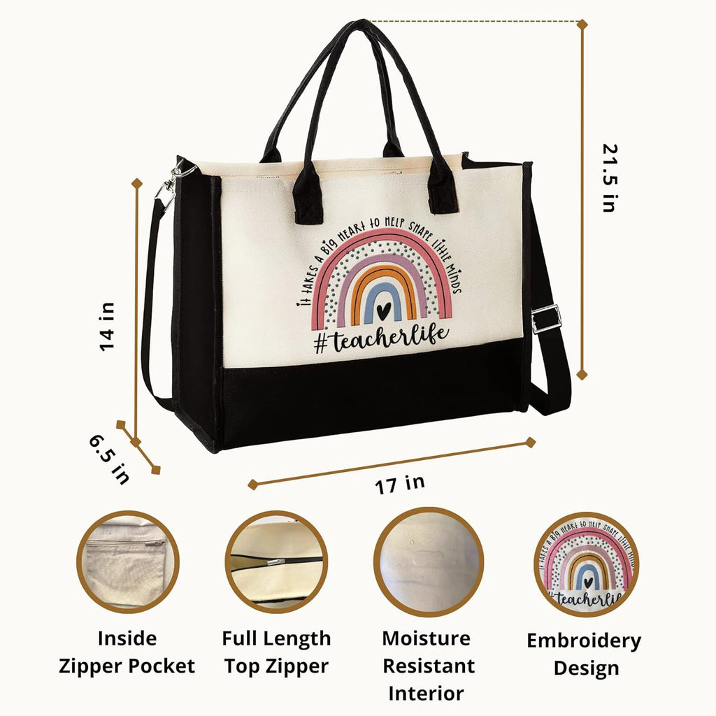 THEBUSSA Teacher Appreciation Gifts - Embroidery Teacher Gifts for Women - Graduation, Retirement, Birthday Tote Bag