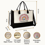 THEBUSSA Teacher Appreciation Gifts - Embroidery Teacher Gifts for Women - Graduation, Retirement, Birthday Tote Bag