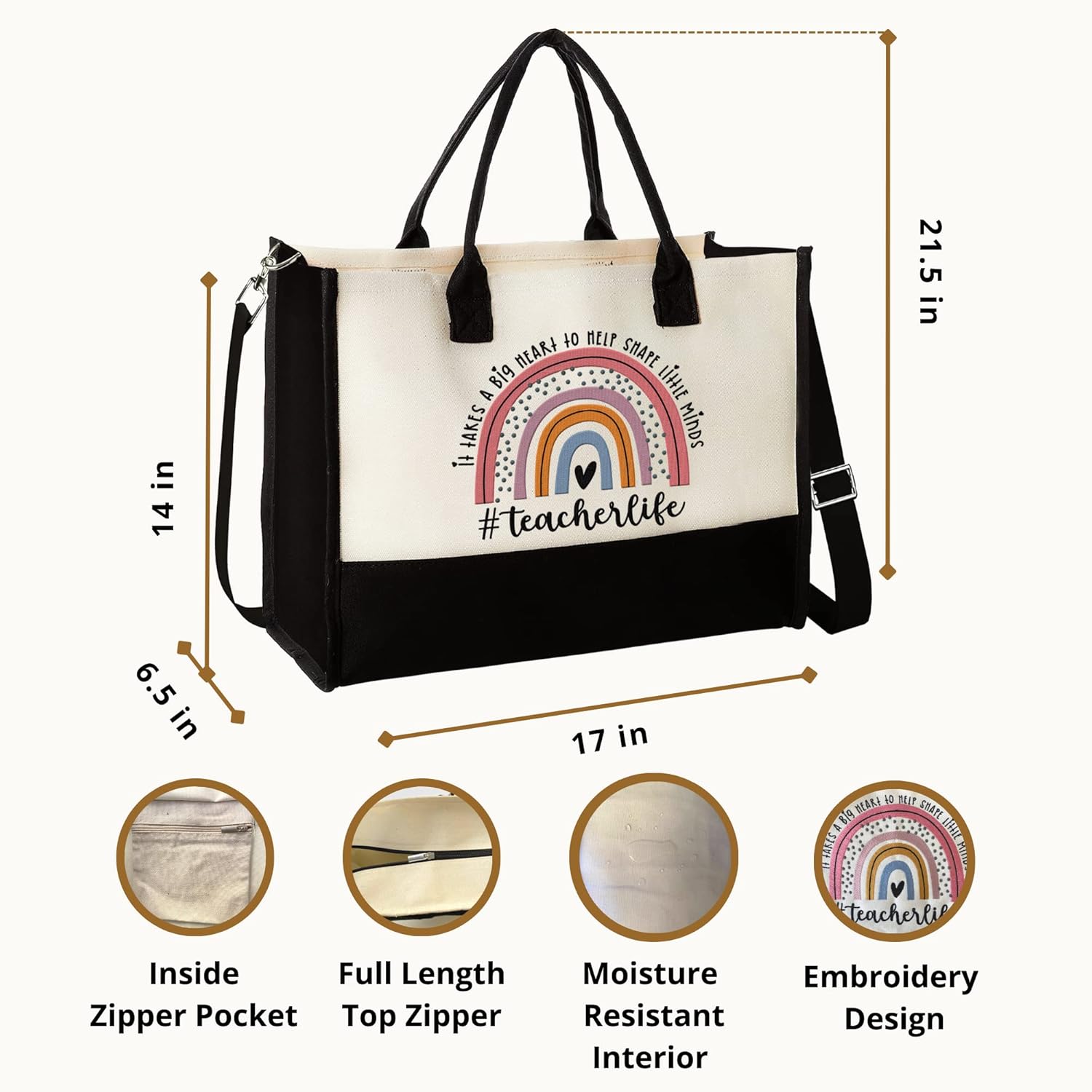 THEBUSSA Teacher Appreciation Gifts - Embroidery Teacher Gifts for Women - Graduation, Retirement, Birthday Tote Bag
