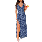Anrabess Womens Sexy V Neck Sleeveless Wedding Guest Dresses Spring Mesh Bodycon High Slit Ruffle Hem Cocktail Maxi Dress