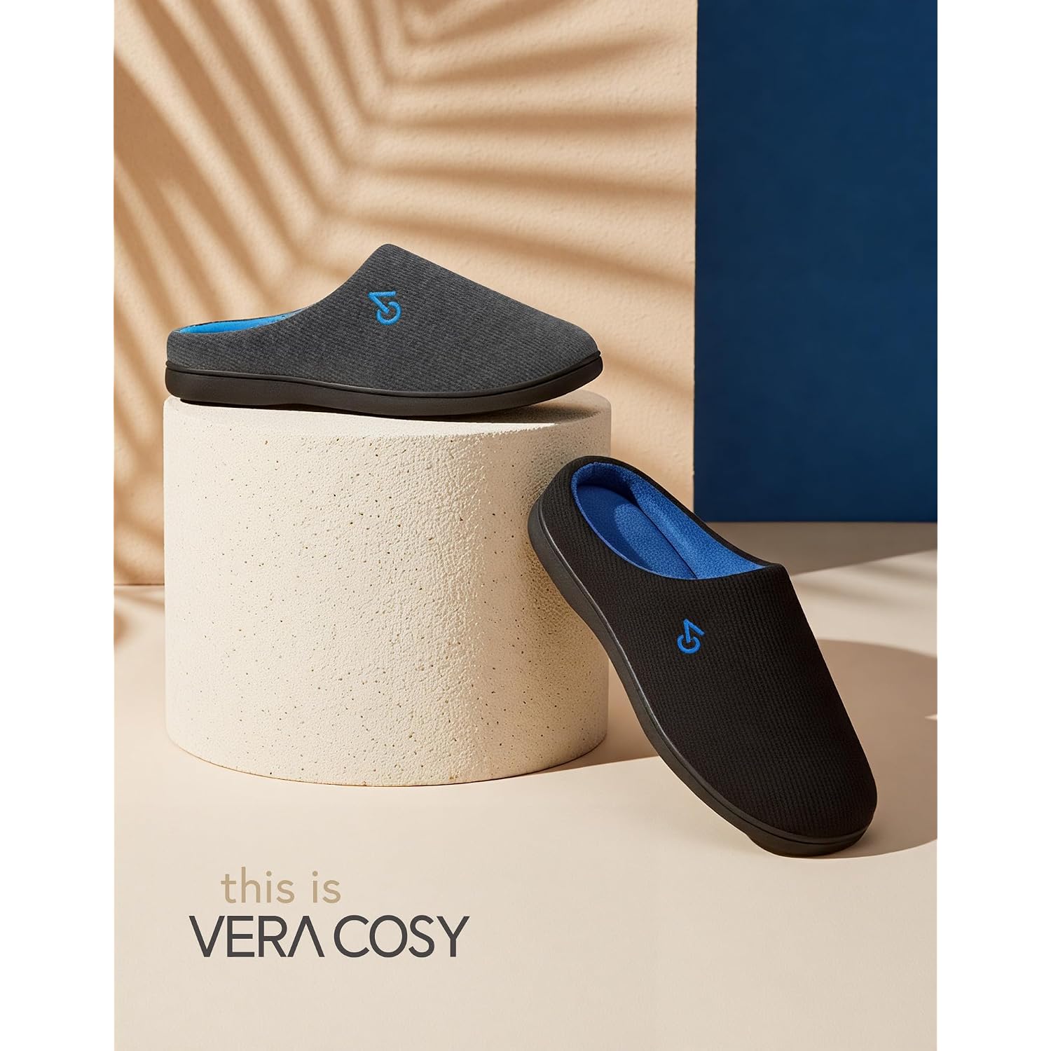 Veracosy Men'S Two-Tone Memory Foam House Slippers Indoor Outdoor Durable Rubber Sole