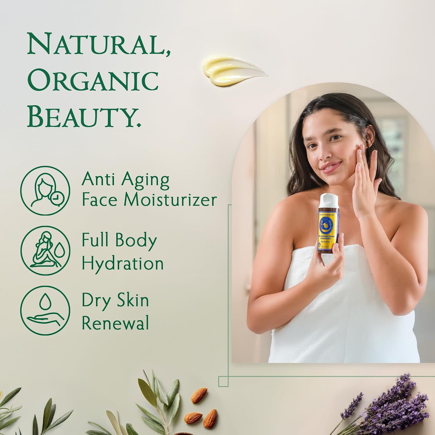 Ancient Greek Remedy Organic Face Moisturizer For Dry Skin - Anti Aging Face & Body Butter Cream - Almond, Jojoba, Olive, Rosehip, Vitamin E, Lavender Oil. Natural Lotion For Women & Men 3.4 Oz