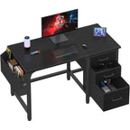 Lufeiya Computer Desk With File Drawers Cabinet, 47 Inch Reversible Home Office Desks With Filing Cabinet For Small Space, Gaming Study Writing Table Pc Desks, Black